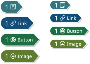Two sets of four annotation stamps. The left set uses a 'touch target' height of 44px. The right set uses a height of 32px and takes up 3/4 the vertical space.